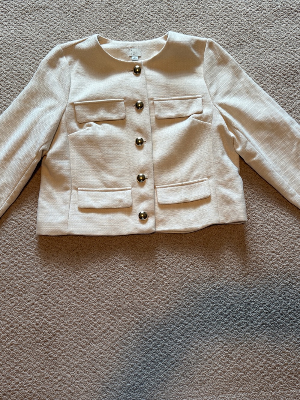 a new day Cream Cropped Button-Front Blazer